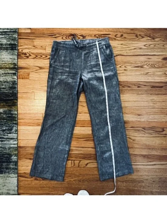 Athleta Gray Wide-Leg 100% Linen Drawstring Pants 12 Coastal Summer Vacation - Picture 13 of 14